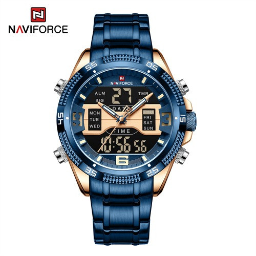 NAVIFORCE NF9198 Royal Blue Stainless Steel Analog Watch for Men - Rose Gold and Royal Blue